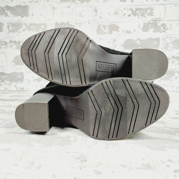 NEW Kenneth Cole Reaction Sonia Black Suede Leather Block Heeled Boots V558 - Picture 8 of 12